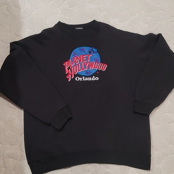 Vintage Y2K 1991 Planet Hollywood Orlando Black Sweatshirt Unisex Adult L 90s - Picture 1 of 3
